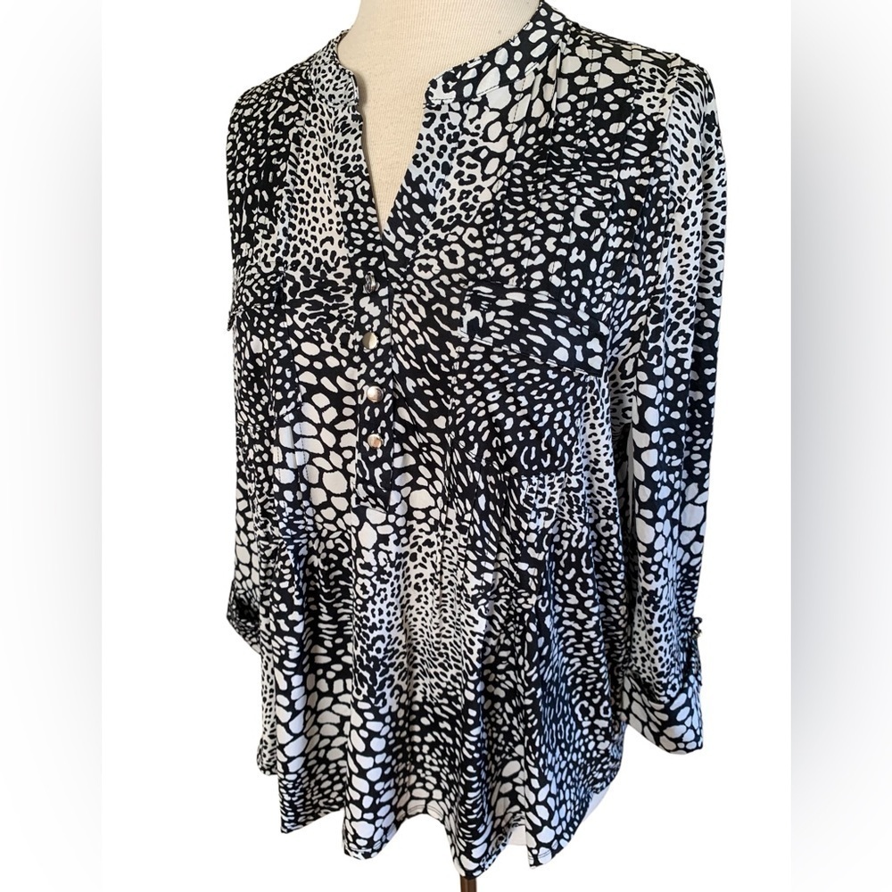 COCOMO XL 3/4 sleeve White Black women’s Pintuck Blouse top shirt